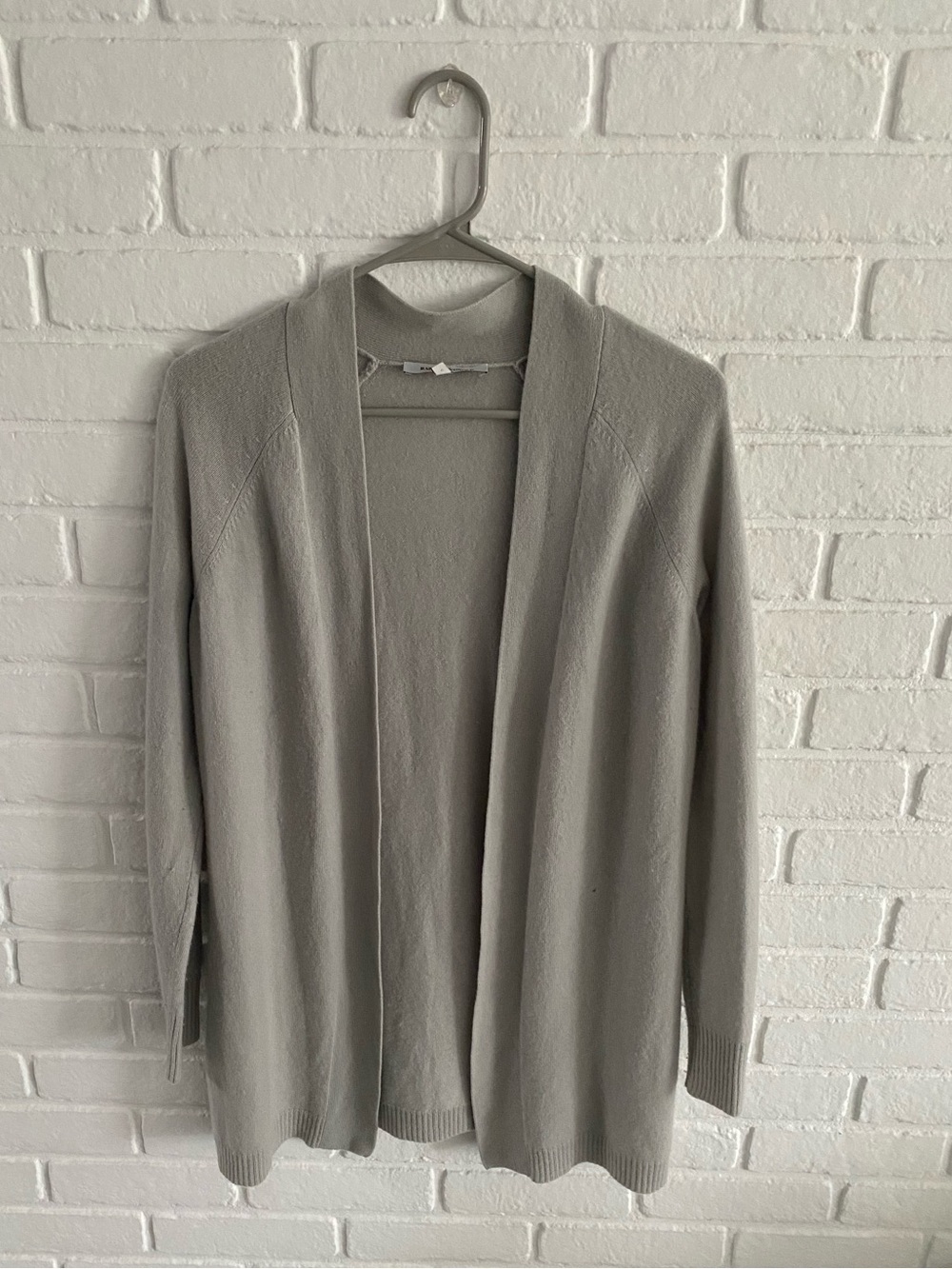 Light Gray Open-Front Cashmere Cardigan Sweater